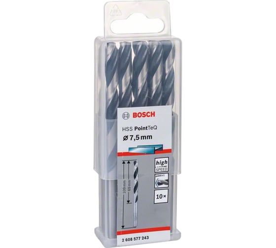 Сверло спиральное по металлу PointTeQ (10 шт; 7.5х69х109 мм) Bosch 2608577243
