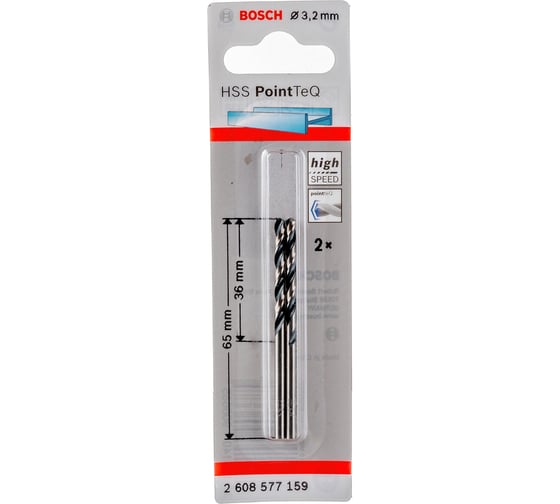 Сверло спиральное по металлу PointTeQ (2 шт; 3.2х36х65 мм) Bosch 2608577159