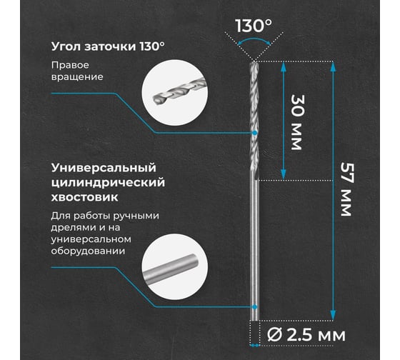 Сверло по металлу 2,5 мм, HSS-E Co 5, DIN338, тип VA NORGAU 010019210
