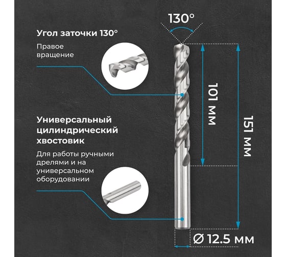 Сверло по металлу 12,5 мм, HSS-E Co 5, DIN338, тип VA NORGAU 010019406