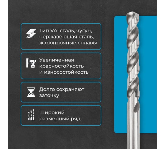 Сверло по металлу 12,5 мм, HSS-E Co 5, DIN338, тип VA NORGAU 010019406