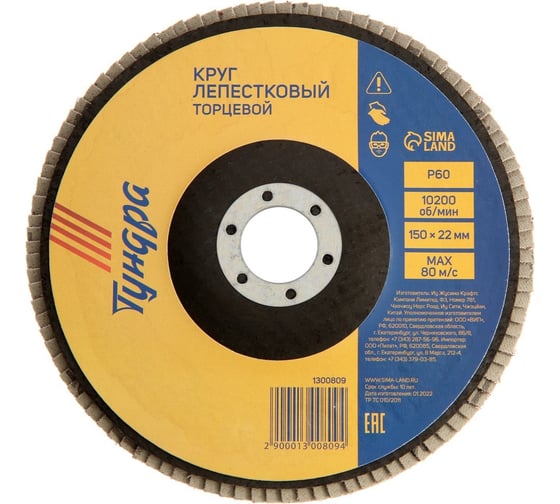 Круг лепестковый торцевой 150x22 мм, Р60 ТУНДРА 1300809