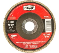 Круг лепестковый торцевой КЛТ1 №20 (125х22.2 мм; Р80) КЕДР 54757