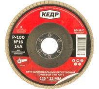 Круг лепестковый торцевой КЛТ1 №16 (125х22.2 мм; Р100) КЕДР 54756