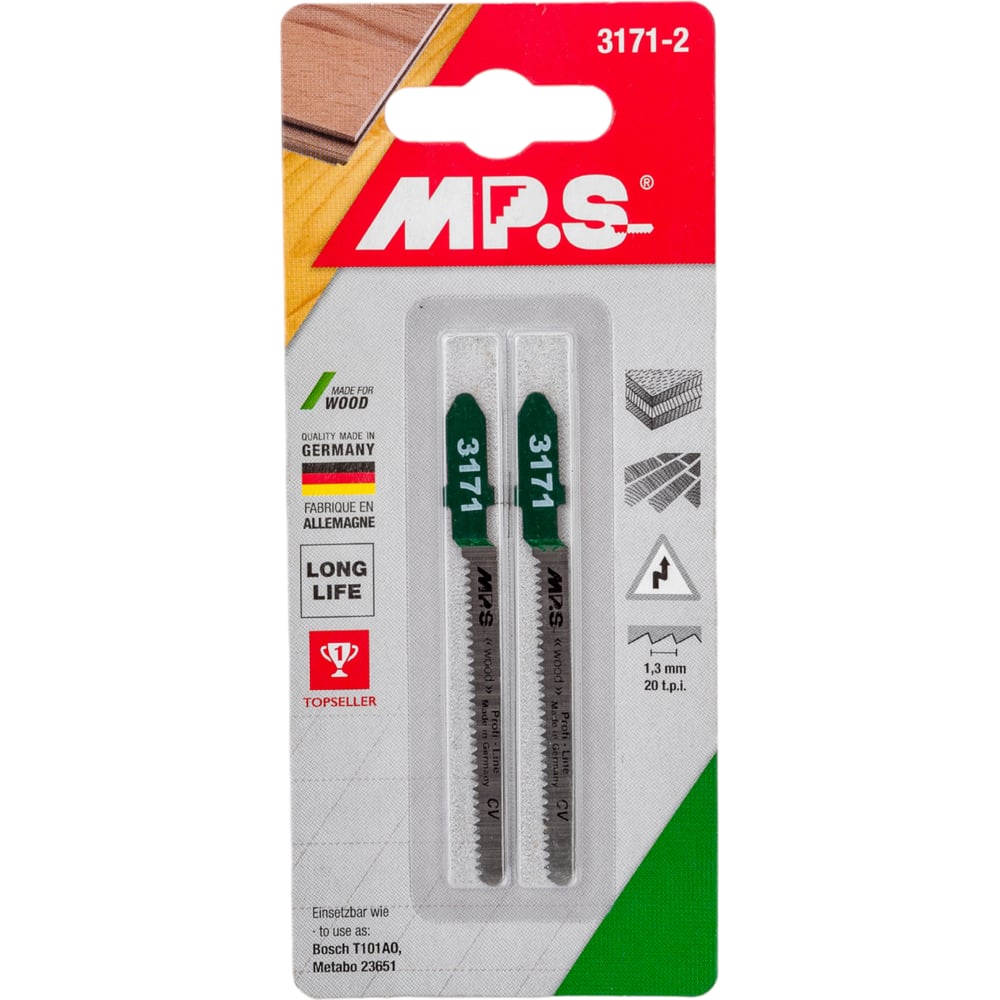 Пилки по дереву, фанере, ДСП,пластмассе T101AO (75х50х1.3 мм; 2 шт ...