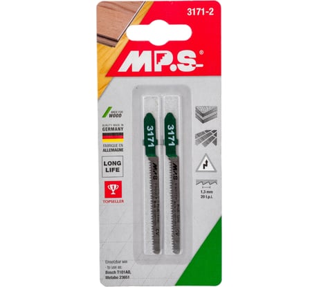 Пилки по дереву, фанере, ДСП,пластмассе T101AO (75х50х1.3 мм; 2 шт.) для лобзика MPS 3171-2