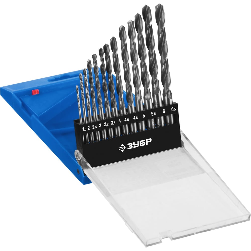Набор сверл по металлу ЗУБР Профессионал сталь Р6М5, 1.5-6.5 мм, 13 шт ...