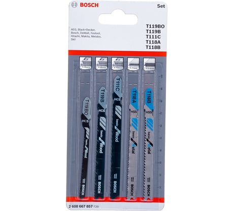 Набор лобзиковых пилок T-хвостовик, 5 шт. Bosch 2608667857