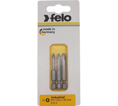 Бита крестовая PH 1/PH 2/PH 3, 50 мм, 3 шт. в блистере Felo 03293116