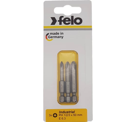 Бита крестовая PH 1/PH 2/PH 3, 50 мм, 3 шт. в блистере Felo 03293116 1