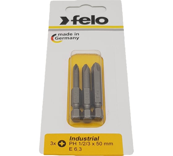 Бита крестовая PH 1/PH 2/PH 3, 50 мм, 3 шт. в блистере Felo 03293116