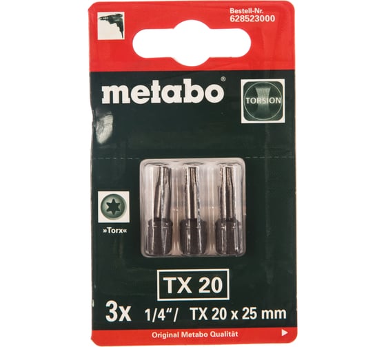 Биты Torsion Torx (TX20, 25 мм 3 шт.) Metabo 628523000