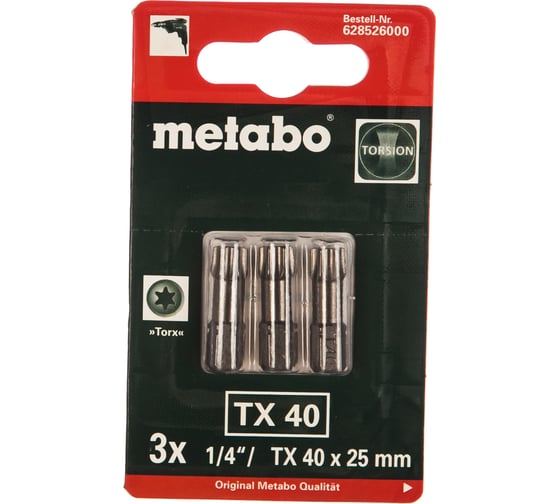 Биты Torsion Torx (TX40, 25 мм 3 шт.) Metabo 628526000