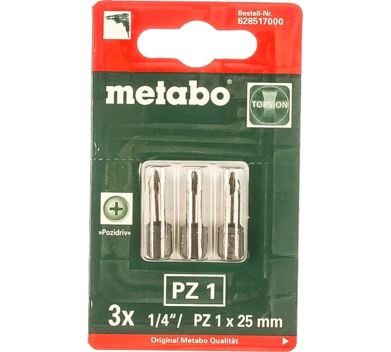 Биты Torsion (PZ1, 25 мм, 3 шт.) Metabo 628517000