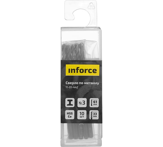 Сверло по металлу HSS-CO (10 шт/уп; 3x61x33 мм) Inforce 11-01-442