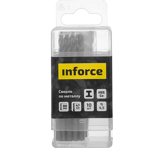 Сверло по металлу HSS-CO (10 шт/уп; 4.5x80x47 мм) Inforce 11-01-445