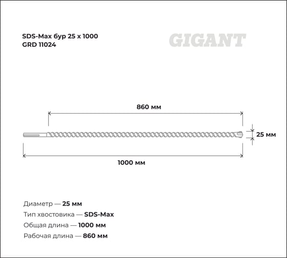 Бур SDS-Max (25x1000 мм) Gigant GRD 11024