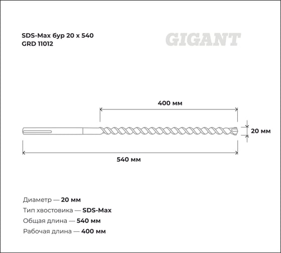 Бур SDS-Max (20x540 мм) Gigant GRD 11012