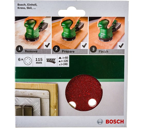 Шлифовальные листы (115 мм, зернистость 60/120/240, 6 шт.) Bosch 2609256A21