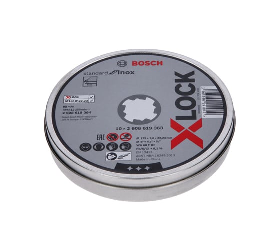 Отрезной диск по нержавеющей стали X-LOCK (125x1.6x22.2 мм;10 шт.) Bosch 2608619364 1