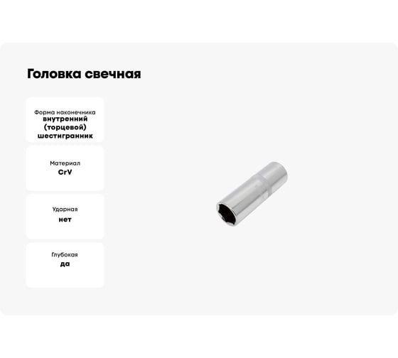 Головка свечная (16 мм; 1/2"; 65 мм) ЭВРИКА ER-92703