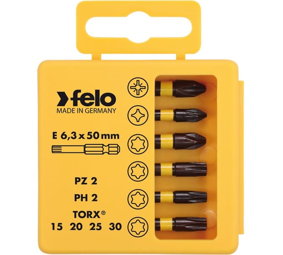 Набор бит ударных PZ/PH/Tx Impact 50 мм в кейсе, 6 шт. Felo 03692546