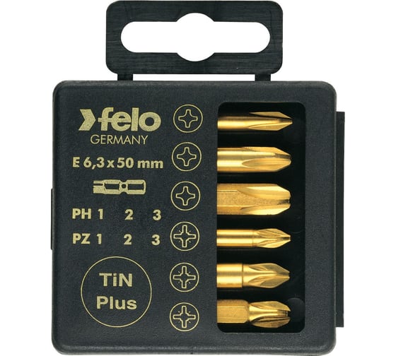 Набор бит PZ/PH TiN  50 мм в кейсе, 6 шт. Felo 03291576 1