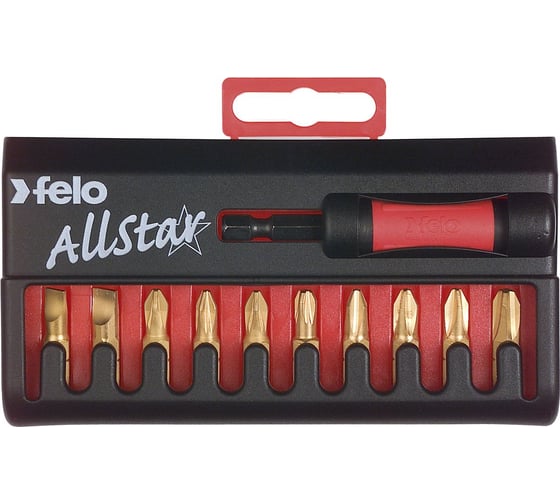 Набор бит SL/PZ/PH TiN с держателем бит Star в кейсе, 11 шт. Felo 02090176