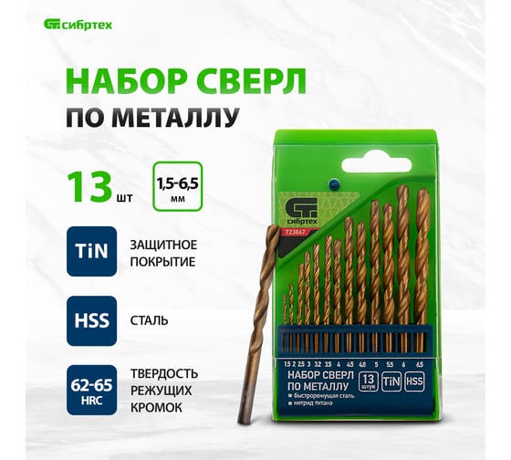 Набор сверл по металлу (1.5-6.5 мм; 13 шт.) СИБРТЕХ 723867