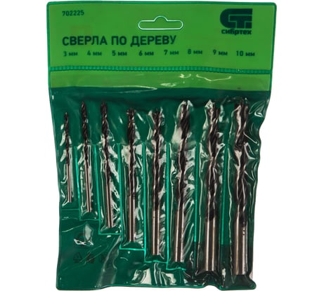Набор сверл по дереву (3-10 мм; 8 шт.) СИБРТЕХ 702225