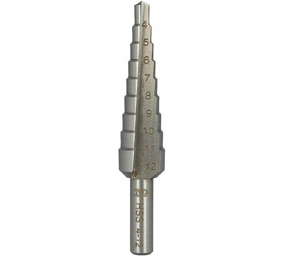 Сверло ступенчатое HSS 4-12х65 мм, 9 ступеней, хвостовик 6 мм Heller 22605
