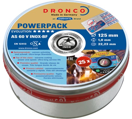 Диск отрезной по металлу Evolution AS 60 V BOX-25 (25 шт в жестяной коробке; 125x1x22.23 мм) DRONCO 6900873100