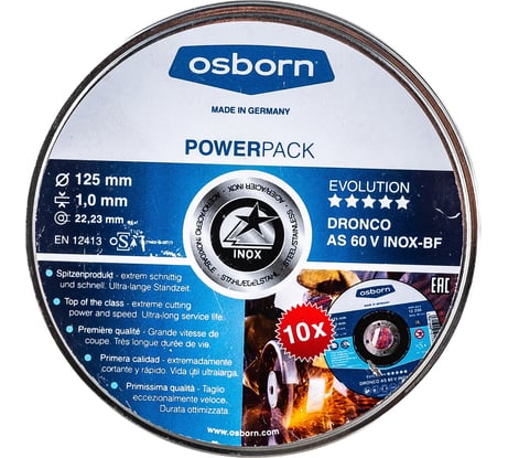 Диск отрезной по металлу Evolution AS 60 V BOX-10 (10 шт в жестяной коробке; 125x1x22.23 мм) DRONCO 6900985100