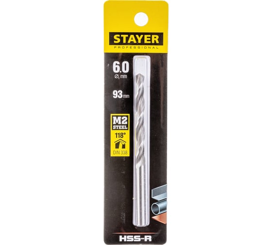 Сверло Professional по металлу HSS-R (6х57х93 мм; М2; DIN 338) Stayer 29602-6