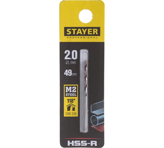 Сверло Professional по металлу HSS-R (2х24х49 мм; М2; DIN 338) Stayer 29602-2