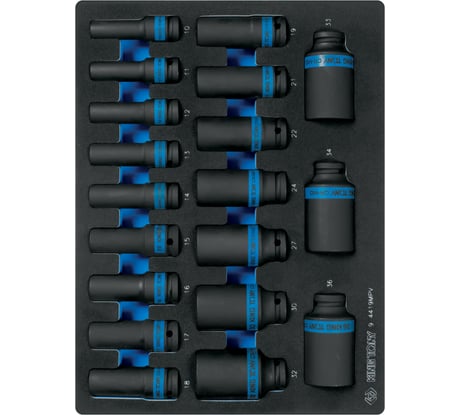 Набор ударных глубоких торцевых головок 1/2", шестигранные, 10-36 мм, ложемент, 19 шт. KING TONY 9-4419MPV