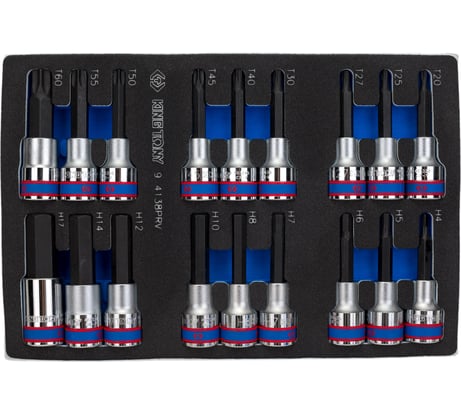 Набор торцевых насадок 1/2", TORX, HEX, L = 80 мм, ложемент, 18 предметов KING TONY 9-4138PRV