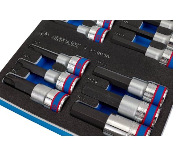 Набор торцевых насадок 1/2", TORX, HEX, L = 80 мм, ложемент, 18 предметов KING TONY 9-4138PRV