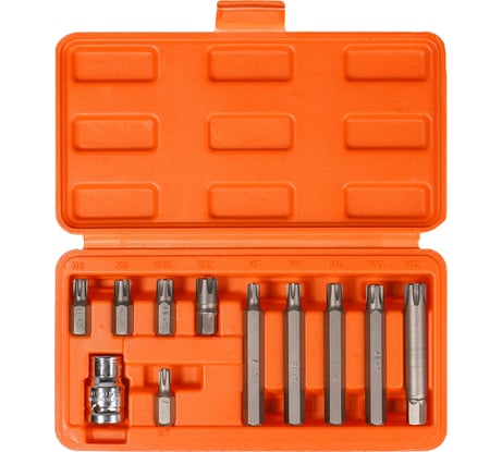 Набор бит вставок SPLINE 3/8", 30 мм и 75 мм, с держателем бит 1/2" DR, 11 предметов в кейсе Airline AT-B-50