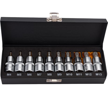 Набор насадок торцевых с вставками-битами SPLINE (1/2" DR; M4-M13; 10 шт) KRAFT KT 700689