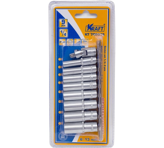 Набор головок торцевых удлиненных (9 шт; 1/4" Dr; 6-13 мм) KRAFT KT 700315
