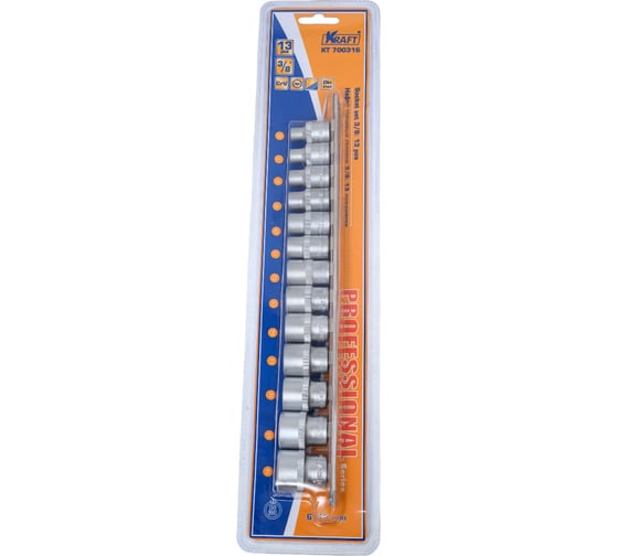 Набор головок торцевых шестигранных (13 шт; 3/8" Dr; 6-19 мм) KRAFT KT 700316 1