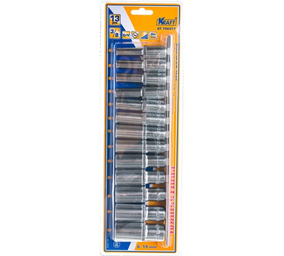 Набор головок торцевых удлиненных (13 шт; 3/8" Dr; 6-19 мм) KRAFT KT 700317