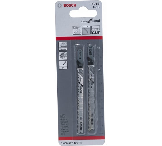 Пилки для лобзика T101B (74 мм; 2 шт.) Bosch 2608667406 1