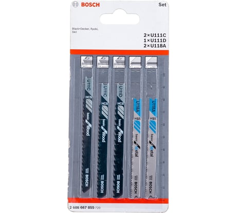 Пилки для лобзика по дереву и металлу (U-хвостовик; 5 шт.) Bosch 2608667855