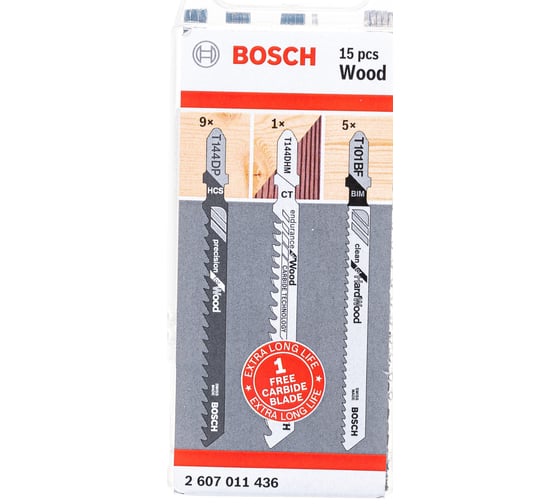 Набор пилок для лобзика по дереву (15 шт.) Bosch 2607011436