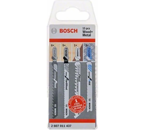Набор пилок для лобзика по дереву и металлу (15 шт.) Bosch 2607011437