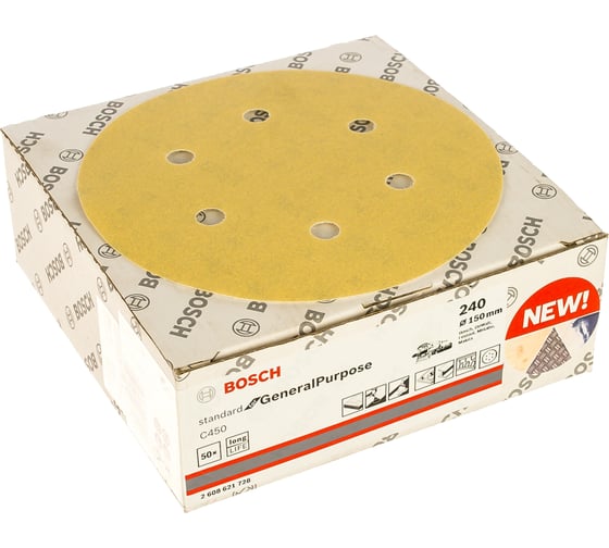 Круги шлифовальные C450 Standard for General Purpose (6 отверстий, 150 мм, К240, 50 шт.) Bosch 2608621728