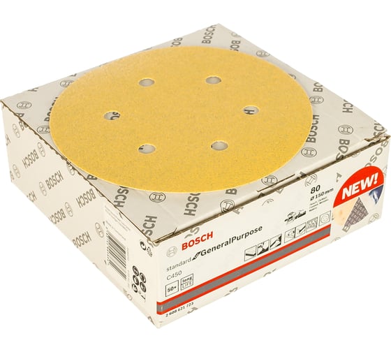 Круги шлифовальные C450 Standard for General Purpose (6 отверстий, 150 мм, К80, 50 шт.) Bosch 2608621723