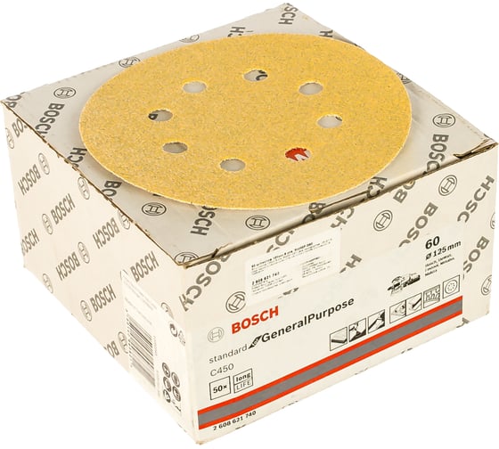 Круги шлифовальные C450 Standard for General Purpose (8 отверстий, 125 мм, К60, 50 шт.) Bosch 2608621740